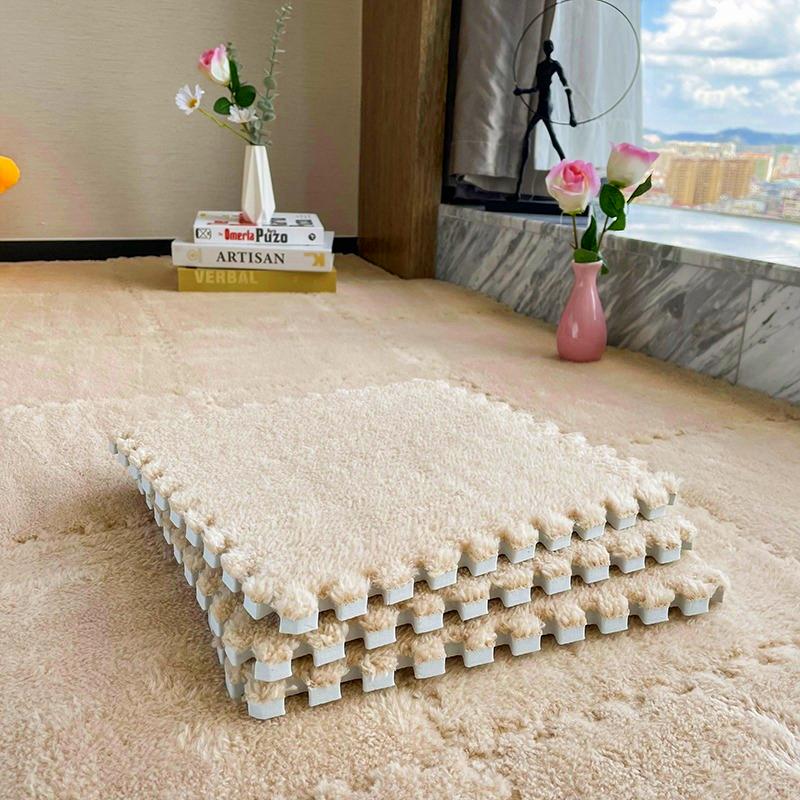 

10Pcs Soft Plush Puzzle Carpet Play Mat 30*30*1CM Room Warm Playmat Interlocking Exercise Tiles Fluffy Area Decoration Mat Rug 10Pcs верблюд