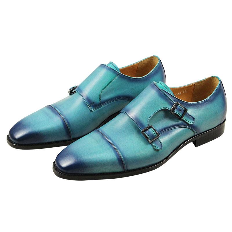 Fashion Deluex Monk Strap Penny Shoes High Quality Handmade Slip-On Loafers Office Business Fashion Skyblue Men's Shoes Genuine Leather