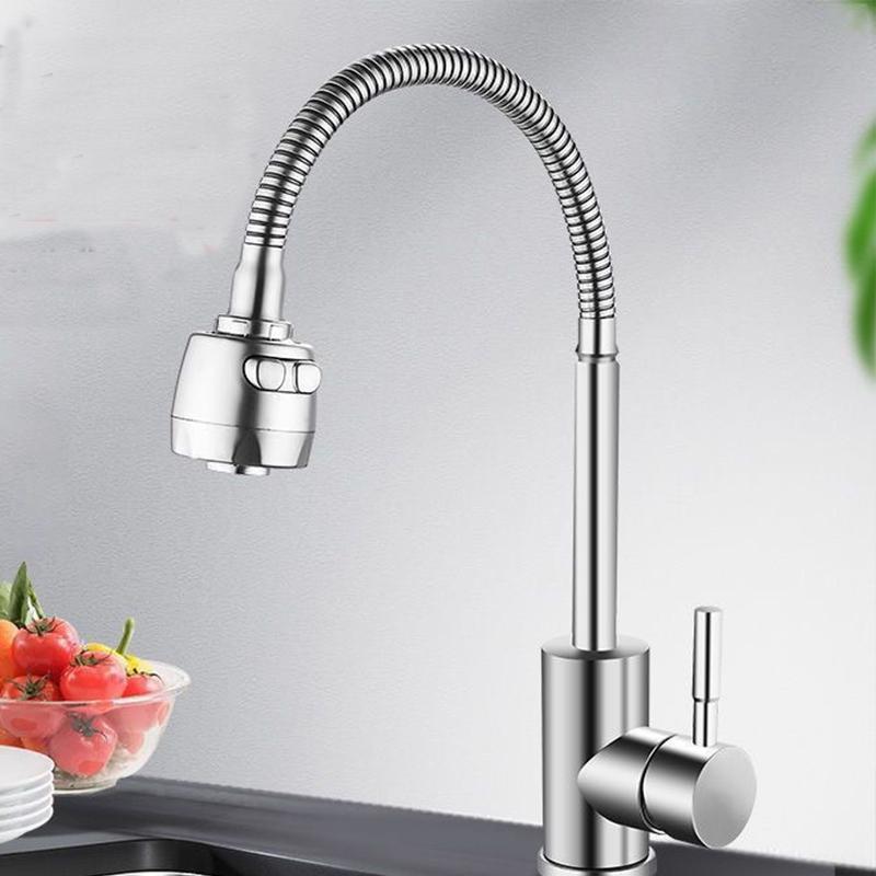 304 Stainless Steel Single Cold Water Faucet Universal Rotation Single Handle Black Color Deck Mounted Kitchen Sink Water Tap