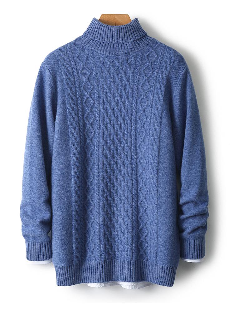 Men's High Neck 100% Wool Sweater - Thick, Cozy Knit for Casual or Business Wear