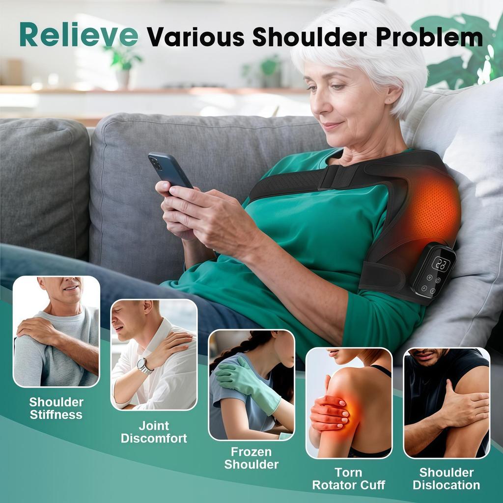 Electric Heated Shoulder Massager with Vibration & Hot Compress for Pain Relief and Multi-gear Adjustment