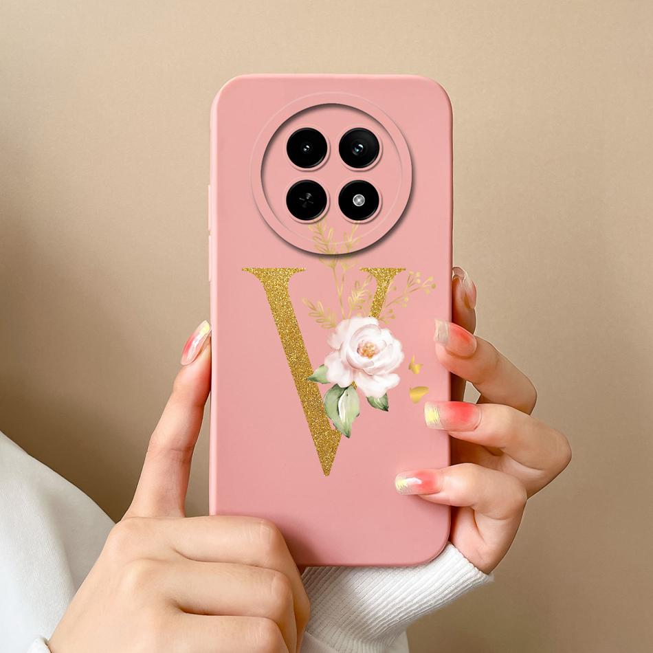 Cases For OPPO Realme12 12x 5G Elegant Rose Letter Soft Liquid Silicone Lens Protective Back Covers For Realme 12 X Bumper Funda