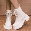 Fashion Women's Winter Warm Short Plush Ankle Boots Comfy Pu Leather High Heels Botas Mujer Fashion Lace Up Zip Platform Combat Boots