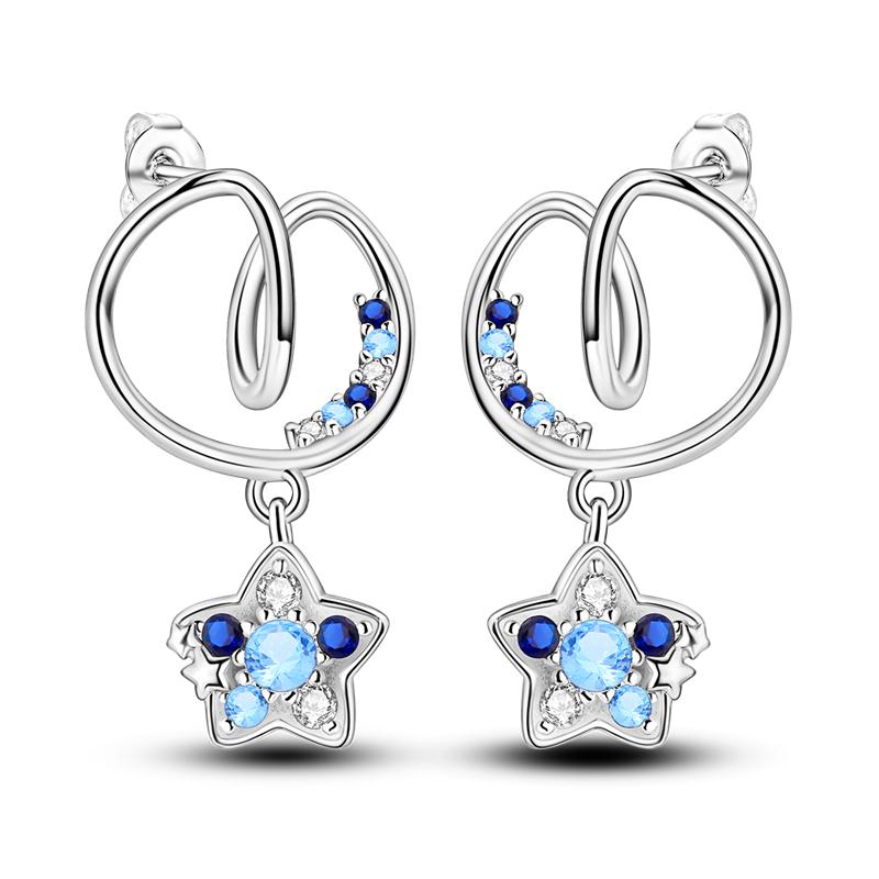 Sales100 % S925 Sterling Silber Sterne Mond Herzförmige Frauen Ohrringe Fit Original Ohrringe Hochzeit Edlen Schmuck Geschenke