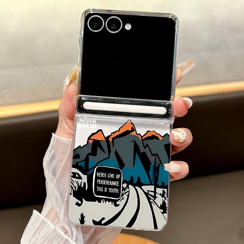 Magnetic Snow Mountain Print Phone Case For Samsung Galaxy Z Flip7 FE Flip6 Flip5 Flip7 6 Shockproof Clear Hard PC Folding Cover