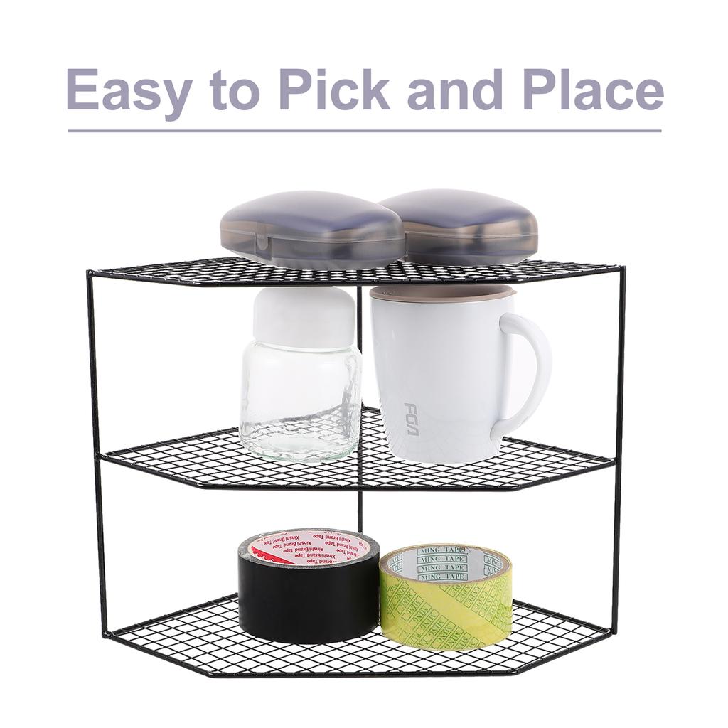3-layers Corner Storage Rack Multifunctional Kitchen Shelf Bathroom Organizer Cabinet Metal Shelves Standing Pot Rack 24cm