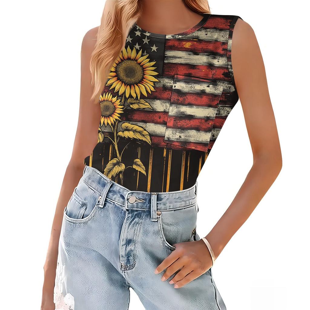 Women's Fashion Independence Day Printed Sleeveless T-Shirt Top