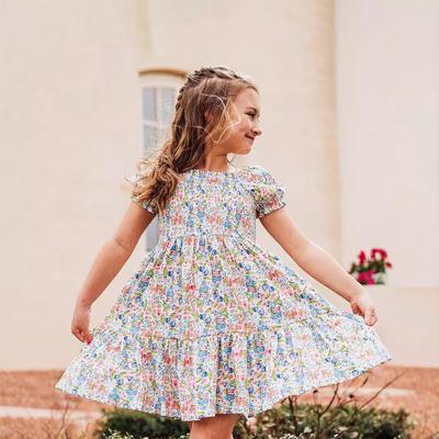 Dziewczęca sukienka codzienna z bufiastymi rękawami, sukienki księżniczki z nadrukiem dla dzieci, ubrania letnie