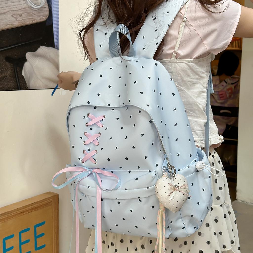Schoolbag High-value polka dot girl Junior high school student schoolbag female, bow large capacity ins niche campus lightweight backpack