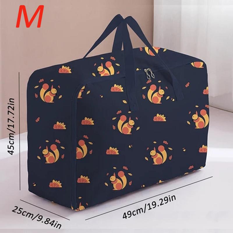 Foldable Quilt Organizer Storage Bag with Zipper Closet Clothes Luggage Moisture-Proof  Bag New Brown Leaf Squirrel Pattern Cotton Quilt Storage Bag