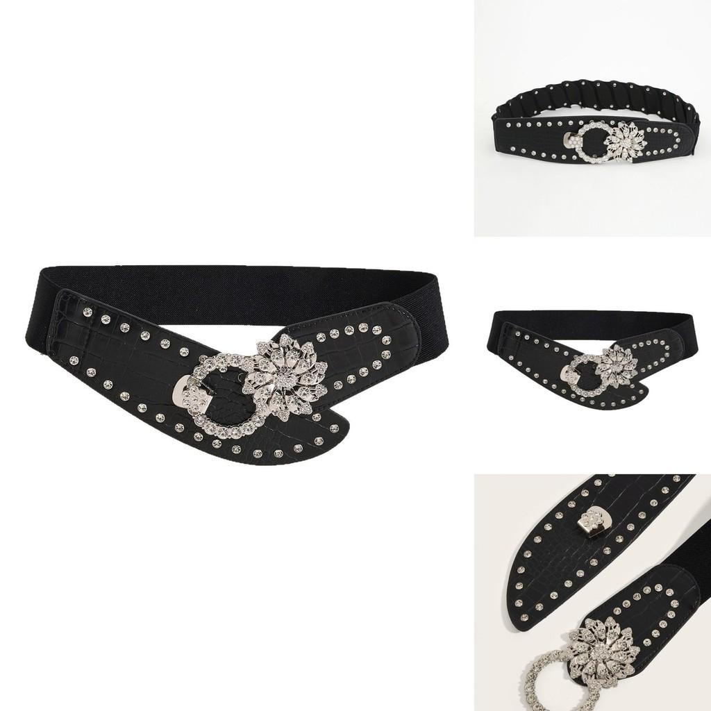 Style Wide Elastic Waist Belt With Alloy Buckle For Casual Dresses And Outerwear