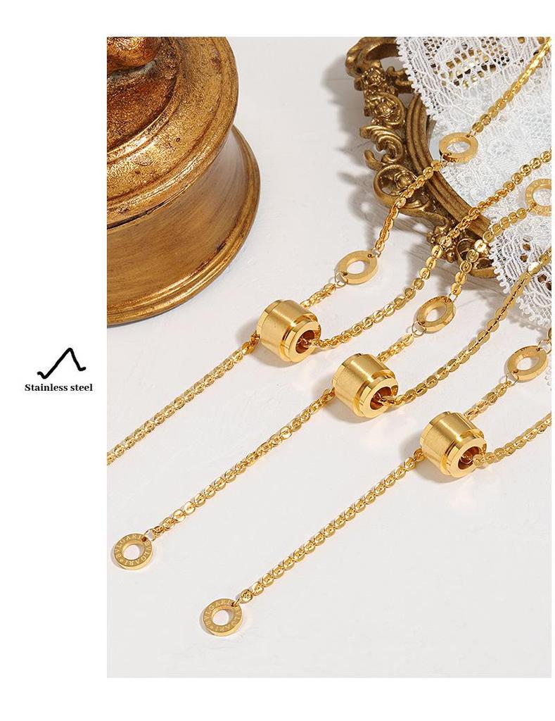 Brushed Roman Interlock Clavicle Chain: Luxury Titanium Steel Necklace for Women