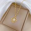 Titanium Steel Light Luxury Full Diamond Micro-Inlaid Zircon Sun Octagram Necklace Copper Electroplated Real Gold Pendant