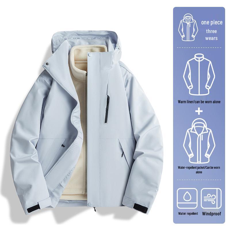 Unisex 2024 Autumn/Winter 3-in-1 Windproof Jacket: Waterproof, Fleece-Lined, Loose Fit, Casual Outerwear.