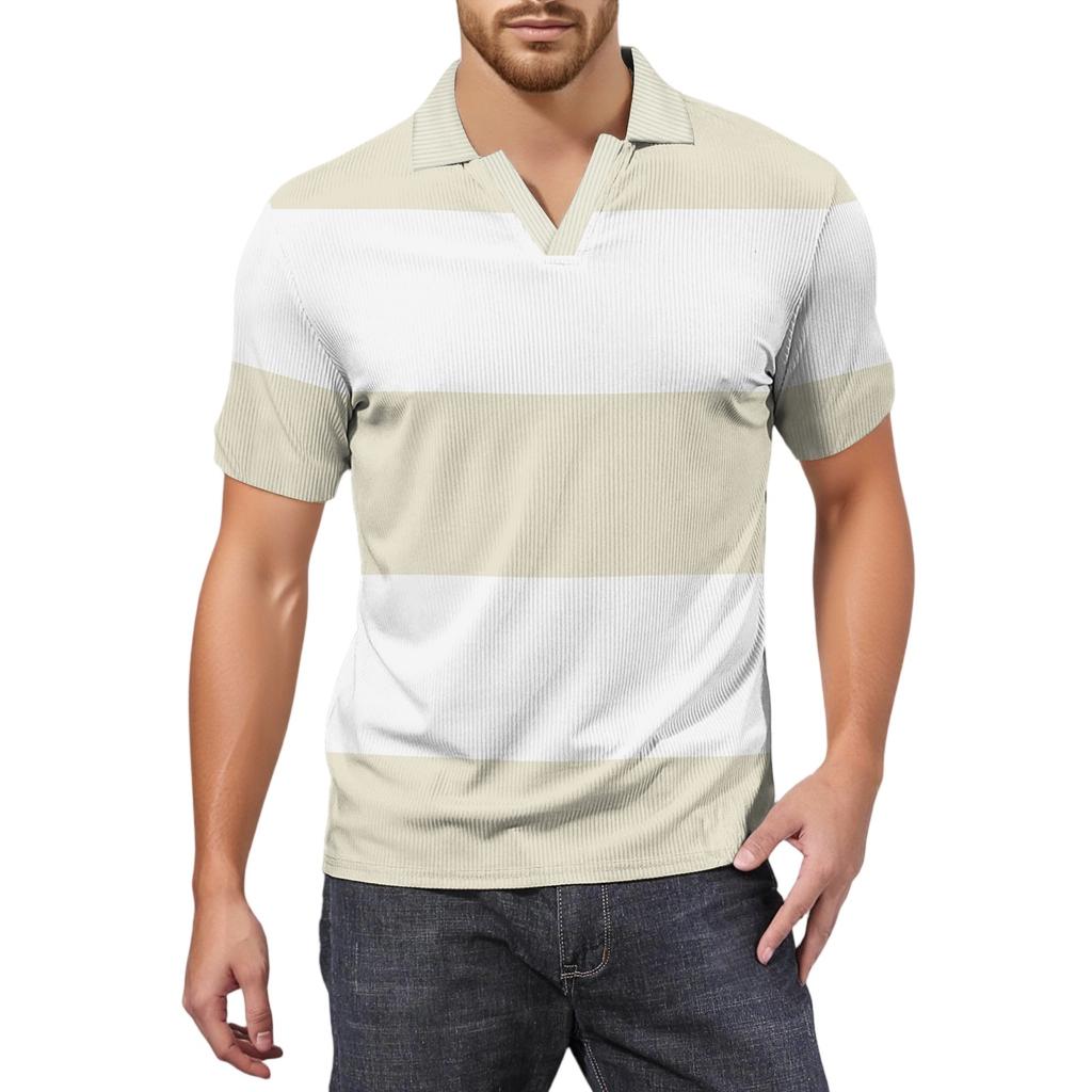 Moda Hombre Top Estampado Cuello en V Manga Corta Camiseta de Golf