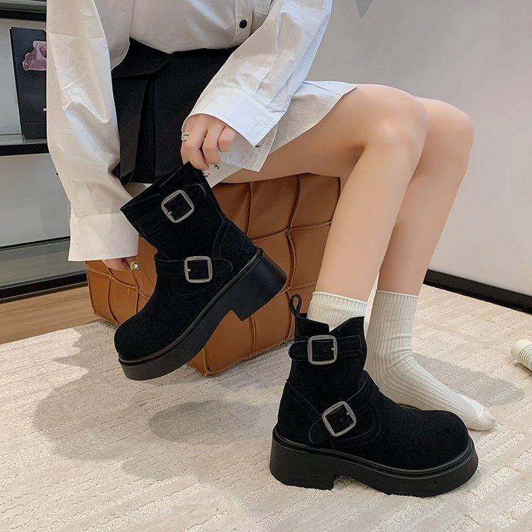 Martin Boots Women's Spring and Autumn Single Boots with Skirt British Style 2025 New Thick-soled Buckle Boots Stacking Locomotive Short Boots