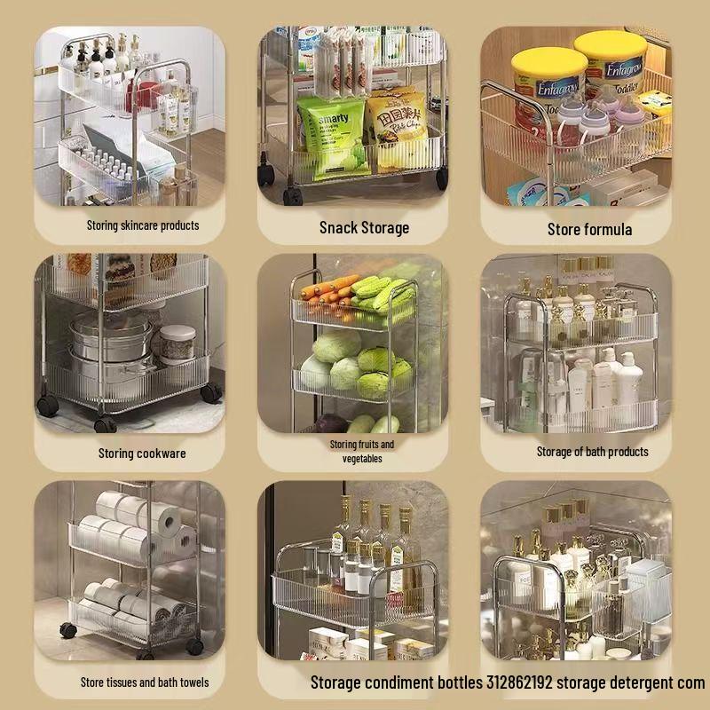 Compact Transparent Acrylic Floor-Standing Storage Rack for Kitchen, Living Room, or Bedroom - Multi-Layer for Cosmetics or Snacks
