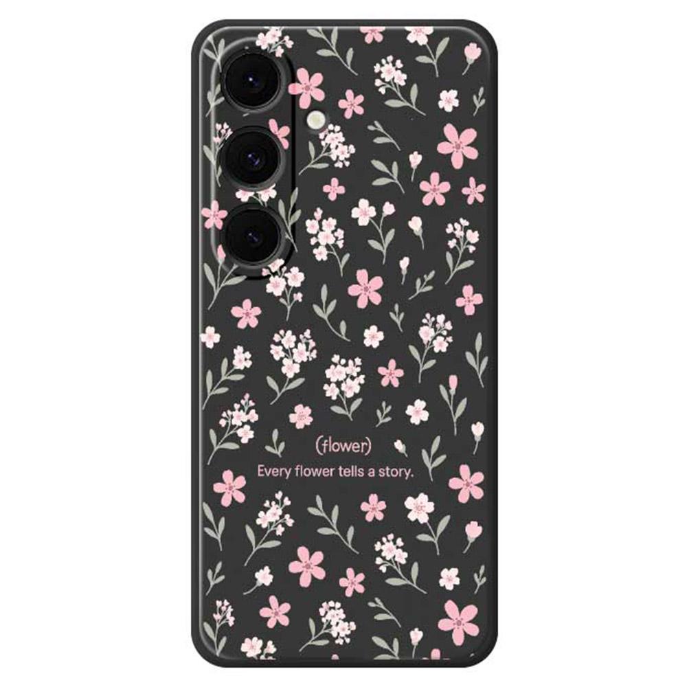 

For Samsung Galaxy S25+ Case Small Flower Pattern Printing Straight Edge TPU Phone Back Cover Black