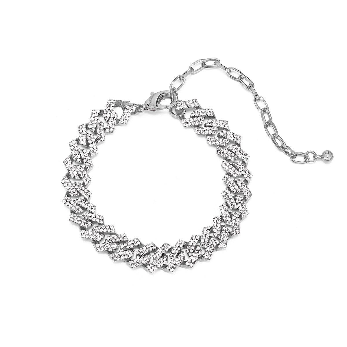 Rhinestone Hip Hop Cuban Link Anklet with Rhombus Design - European & American Trend