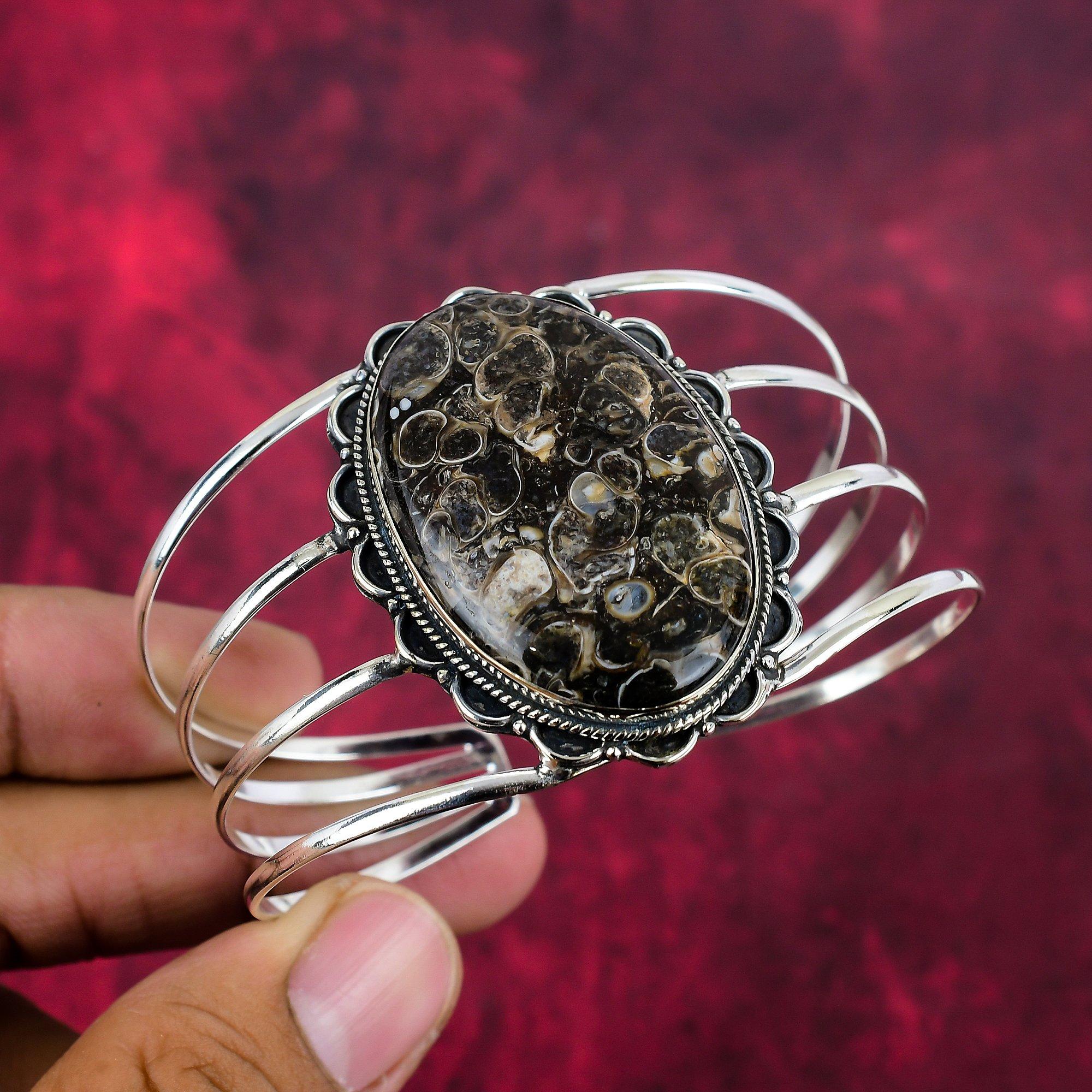 

Ювелирные изделия ручной работы из драгоценных камней Turtella Fossil, браслет из стерлингового серебра 925 пробы, уникальные дизайнерские украшения, для женщин Adjustable коричневый