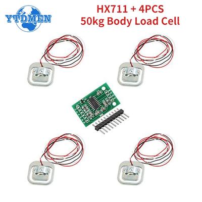 HX711 Load Cell Module Weighing Sensor Pressure Sensor + 4PCS 50kg Human Scale Load Cell Weight Sensors Measurement Tool DIY Kit