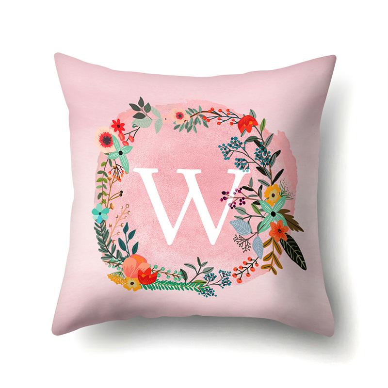 Polyester Pillowcase Pink Flower Home Decoration Print 26 English Letter Cushion Pillowcase