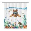 Funny Cat Shower Curtain Cartoon Cute Cats Dog Kids Shower Curtain for Bathroom Waterproof Polyester Home Decor Shower Curtains