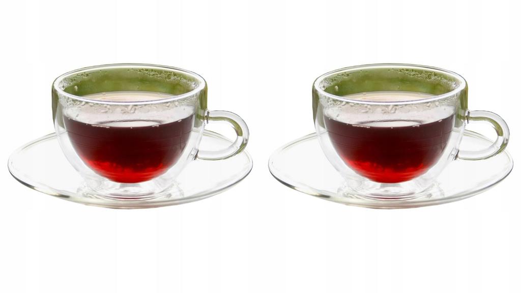COFFEE TEA CUPS 2 PIECES WITH STANDS THERMAL GLASSES 250ml