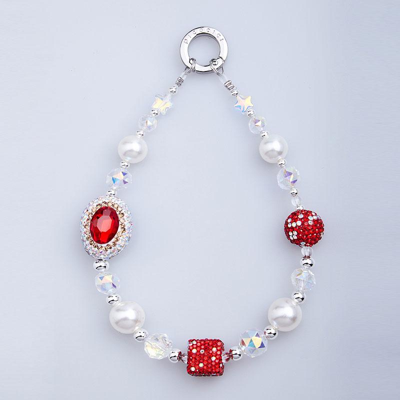 PICOCICI Mobile Phone Charm Strap Rhinestones Pearls Beads Phone Wrist Strap Lanyard