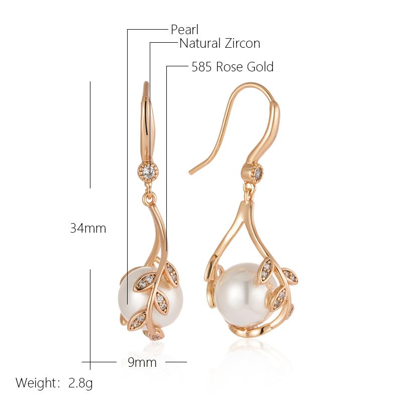 Pearl Long Drop Earrings For Women Trendy  Rose Gold Color Natural Zircon Vintage Flower Party Fine Daily Jewelry
