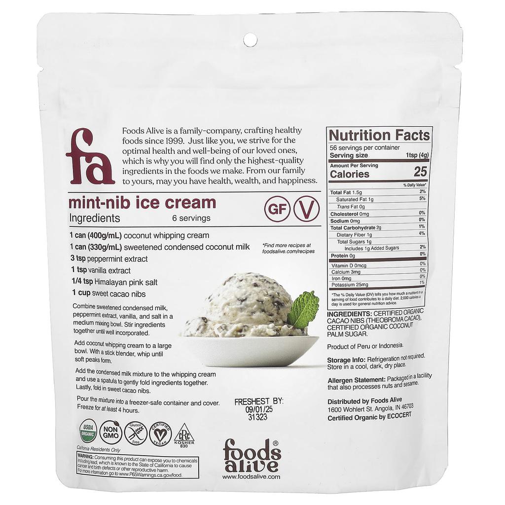 Organic Sweet Cacao Nibs, 227G(8Oz)