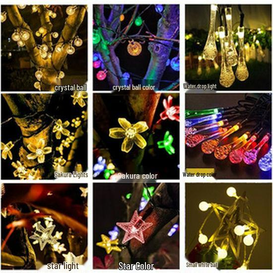 Solar LED Color Waterfall Curtain Lights - Outdoor Waterproof Decorative Christmas Icicle Lights