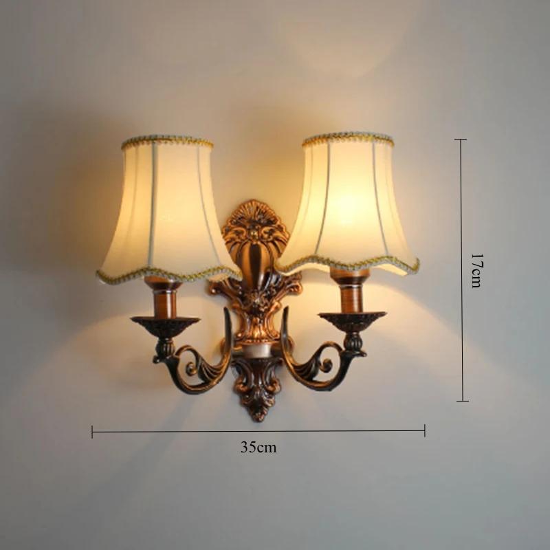 European Fashion Retro Wrought Iron Wall Lamp Fabric Living Room Dining Room Bedroom Bedside Decorative Atmosphere Lighting
