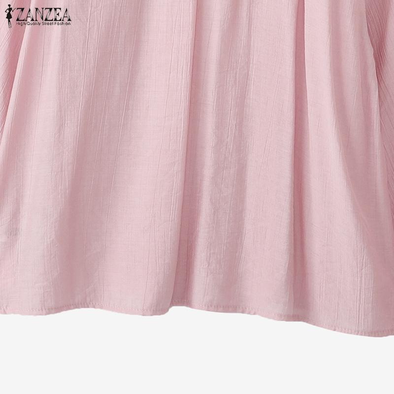 ZANZEA Women Casual Round Neck Loose Long Sleeve Blouse