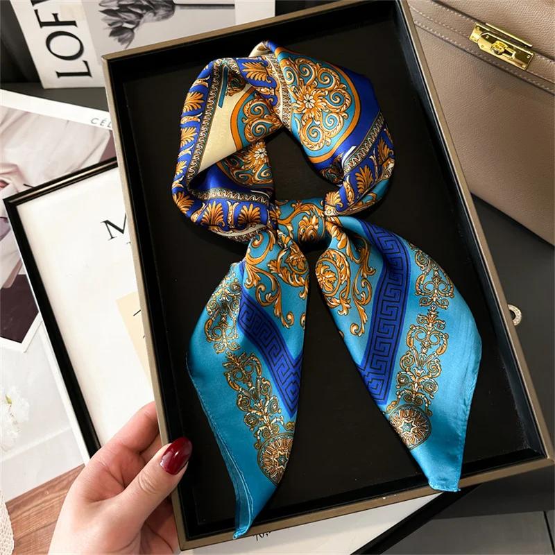 New Fashion 70X70Cmprinted Women'S Scarf Pashmina Silk Scarf Square Shawl Decorative Headband Neck Luxury Design Bandana
