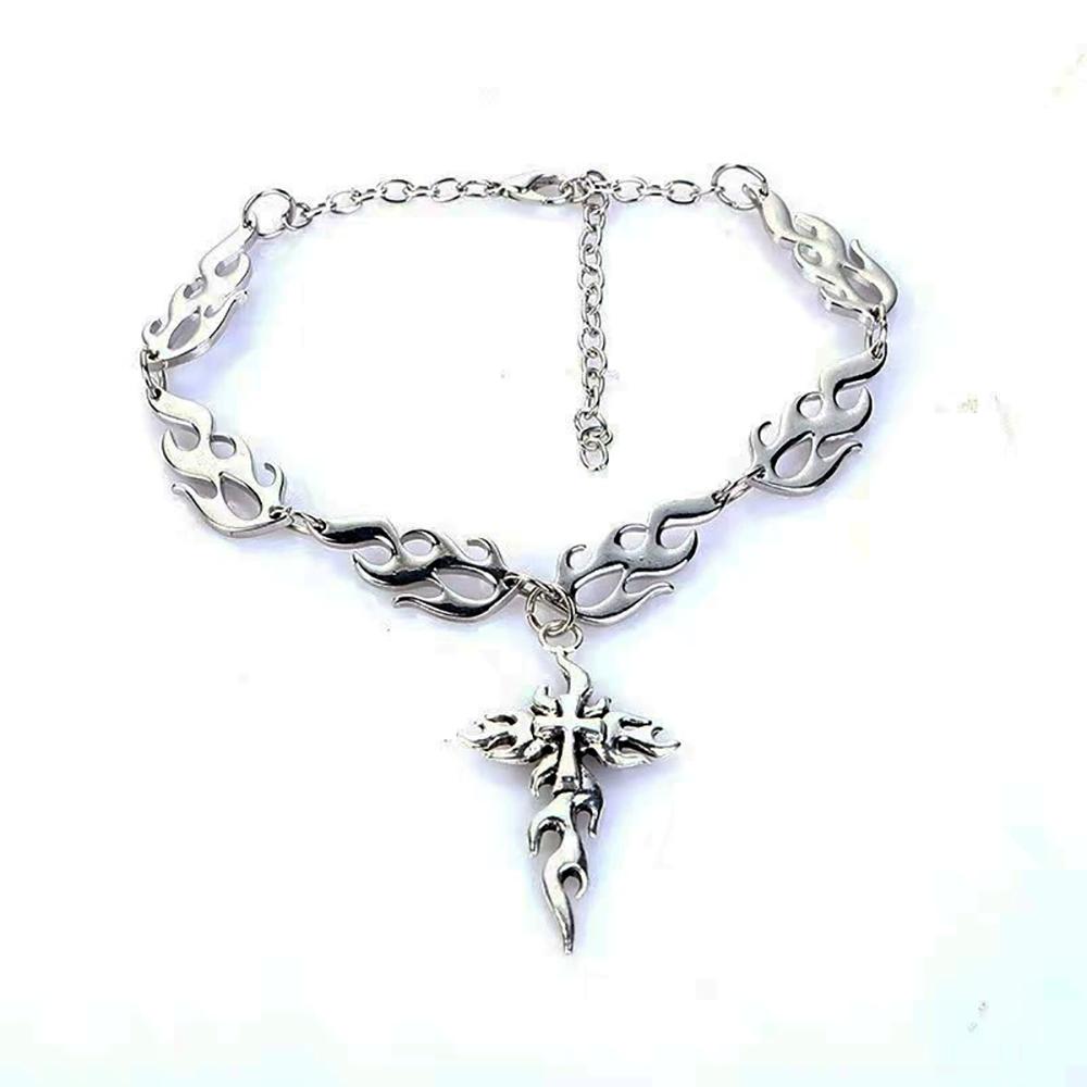 New Gothic Flame Cross Punk Exaggerated Necklace Fashionable Hip-Hop Couple Pendants for Men Women Gift for Friends