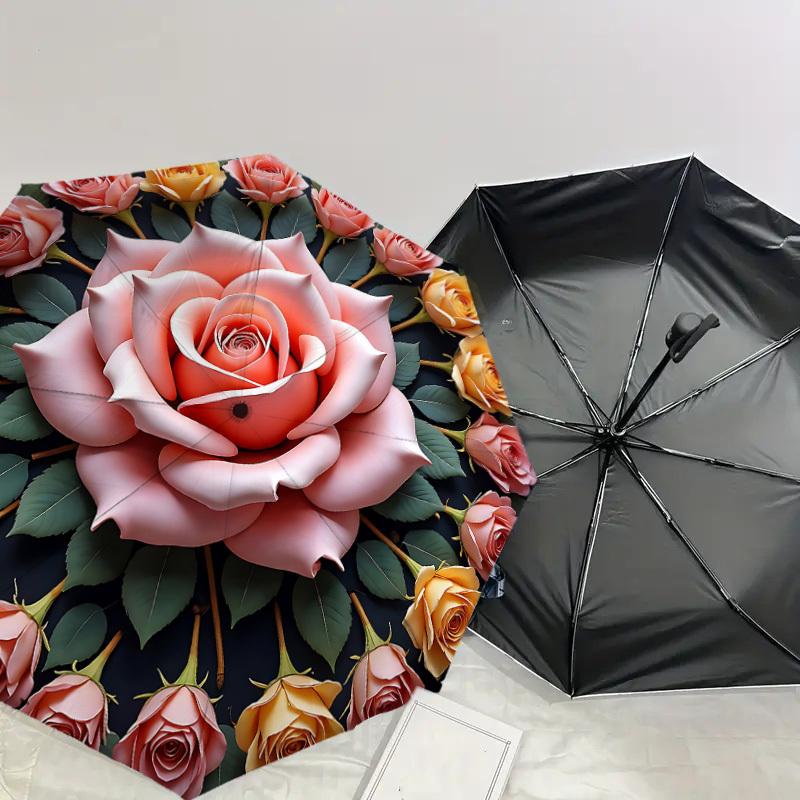 1PC Rose Floral Umbrella-8-Rib Reinforced, Automatic Open, Lightweight & Durable, Cute Fashion Accessory for Outdoor-P98