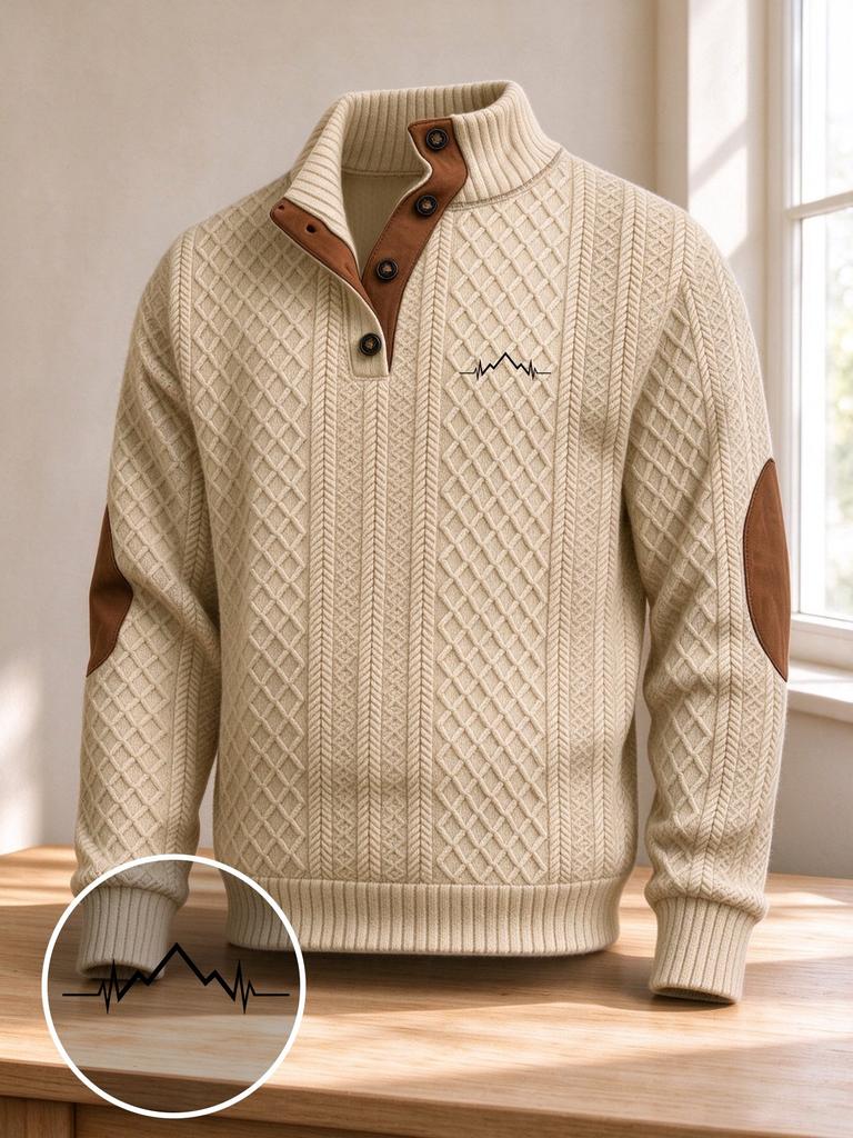 Shirts for Men Casual Long Sleeve Golf Polo Stand Collar Pullover Sweater Quarter Button Sweaters with Pattern Print for Fall, Winter Daily Wear