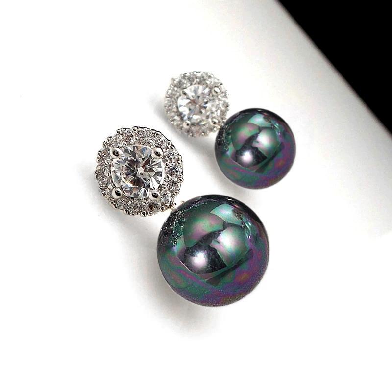 Huitan Imitation Pearl Lady Stud Earrings Elegant Female Accessories for Party Engagement Trendy Versatile Jewelry with Shiny CZ