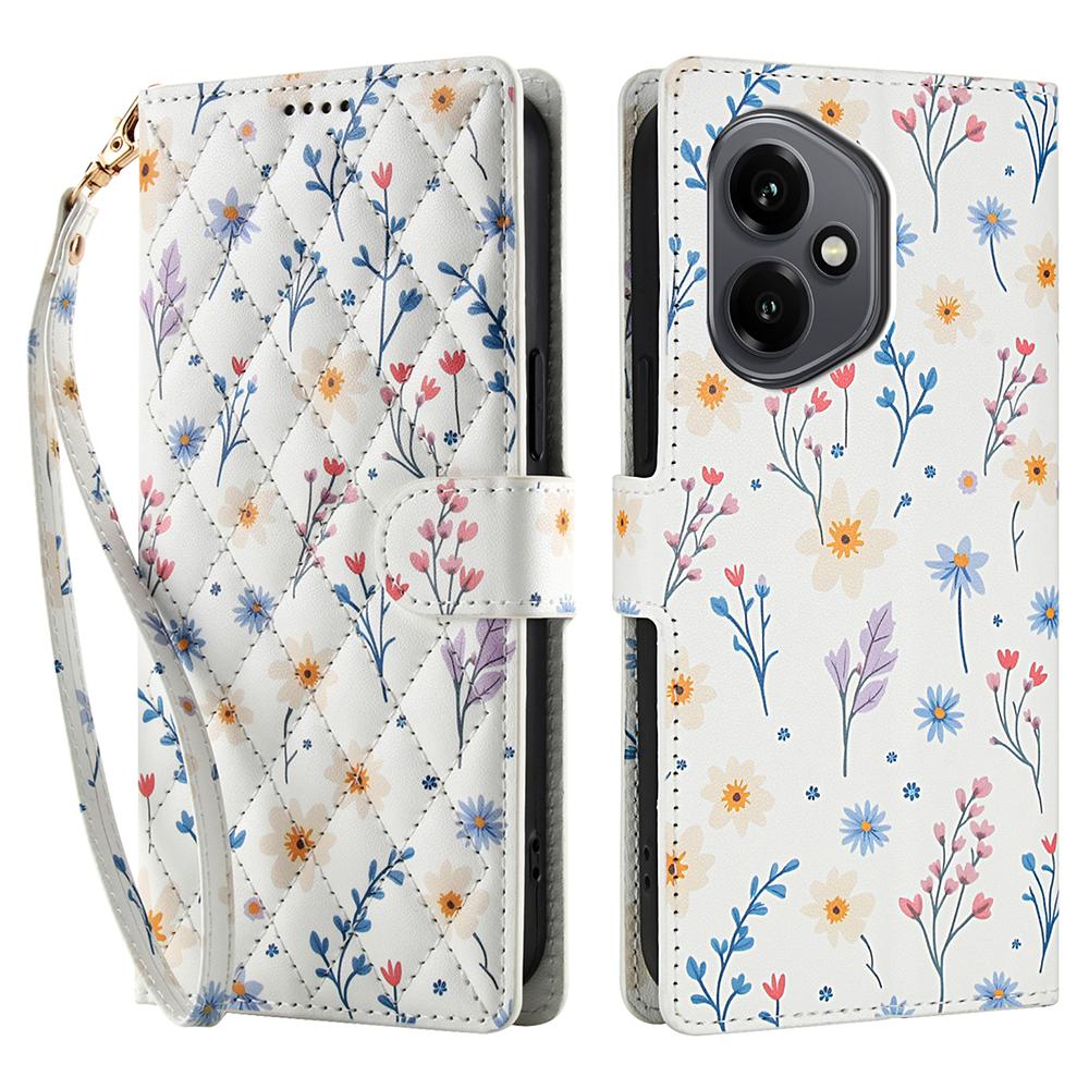 Für Honor 400 5G (Global) Brieftasche Hülle Rhombisches Blumendesign Leder Klapphandyhülle mit Riemen