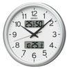 [2-Year Manufacturer's Extended Warranty] Clock Radio-Controlled Analog Wall Clock with Calendar, Temperature, and Humidity Display, Silver Meta