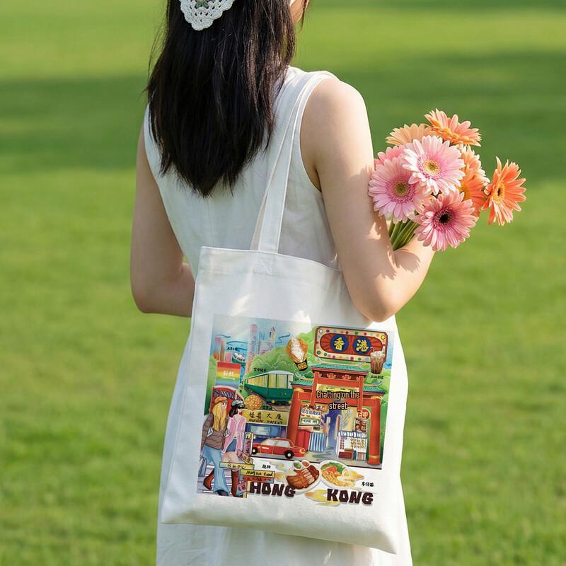 Di Ruien City Illustration Canvas Tote Bag 34*38cm
