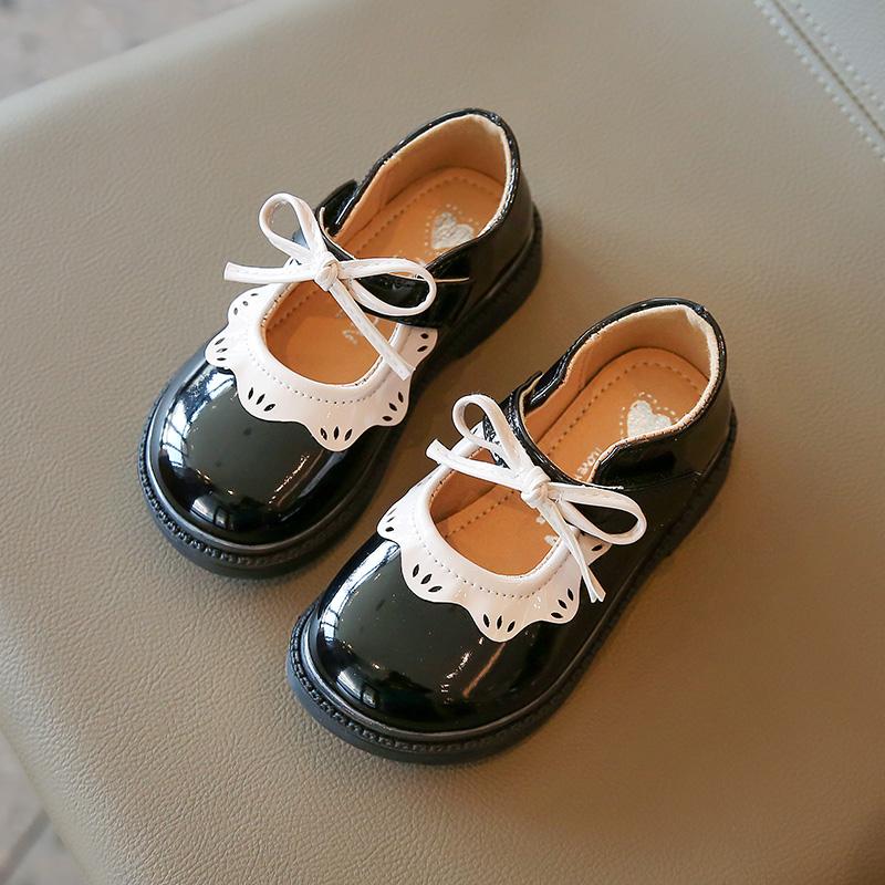 

Girl s Princess Shoes Wine Red Black Ruffles Elegant Patent Leather Bowknot Children Flat Shoes 21-35 Toddler Kids Single Shoe 21-insole13.5cm чорний
