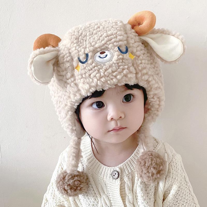 Baby hat autumn and winter cute little cashmere ear protection hat warm boy and girl baby pullover hat windproof infant and toddler
