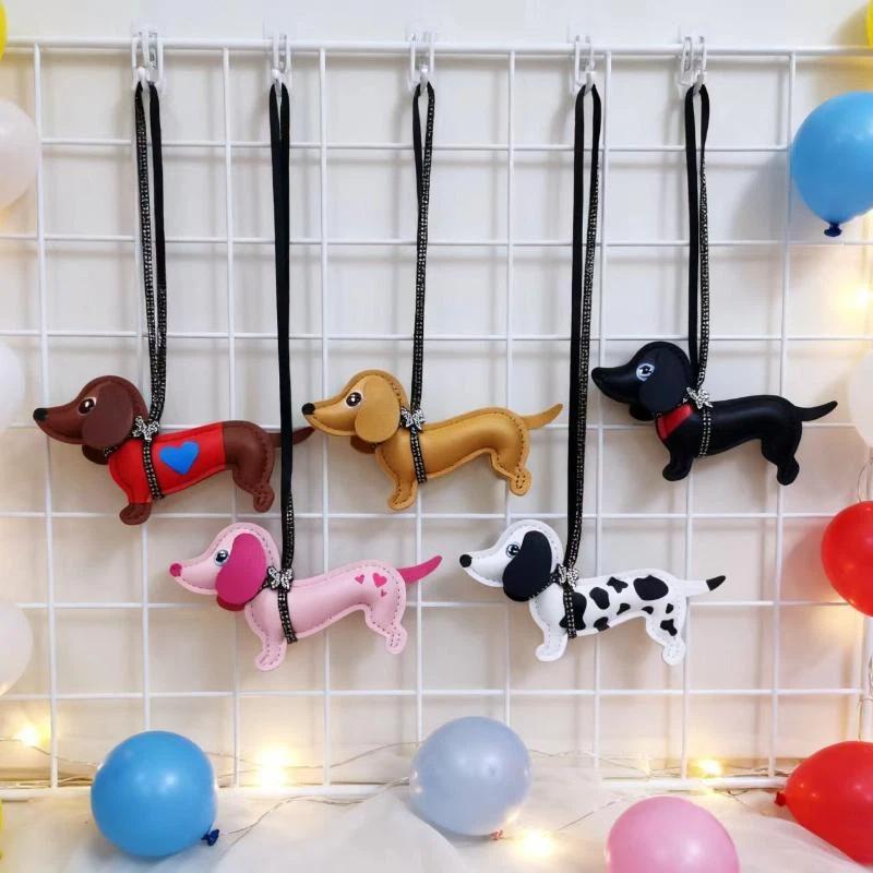 Dachshund Dog Keychain Fashion Pu Leather Dog Keychains For Women Bag Pendant Jewelry