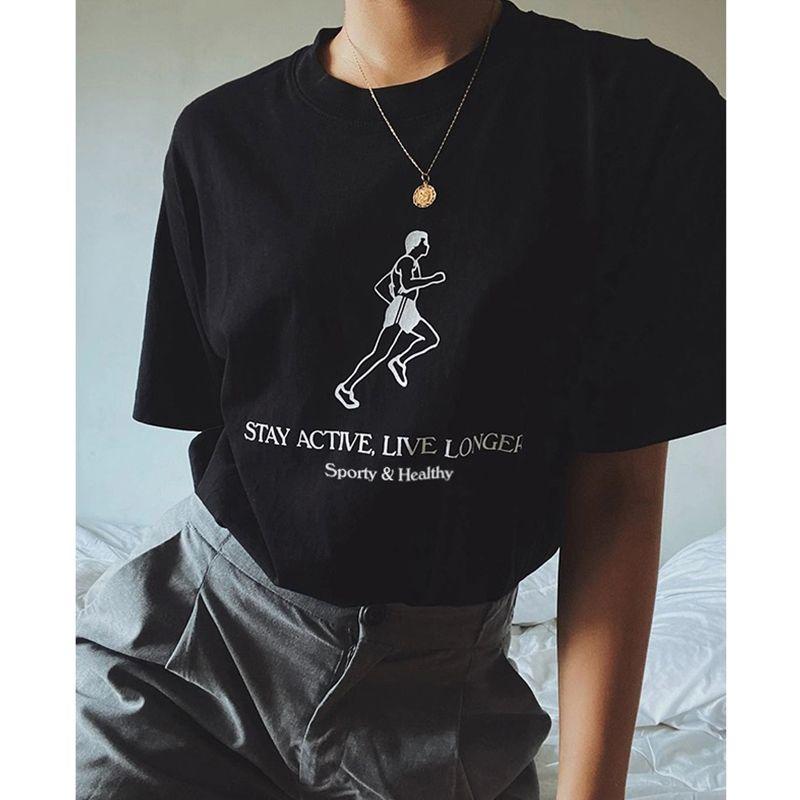 Stay Active, Live Longer Keep Sports Healthy and Long Life American Retro Short Sleeve T-shirt for Women
