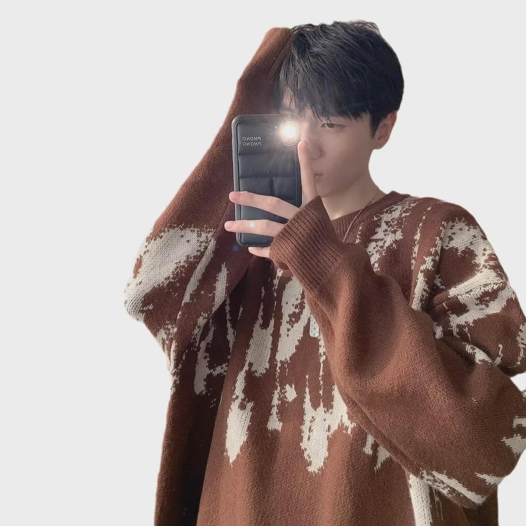 Herren Japanischer Batik-Rundhals-Pullover für Herbst/Winter 2024 - Vielseitige lockere Strickware für Paare