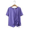 2021 Plus Size Summer Short Sleeve Women's Drawstring Irregular T-shirt, Slimming Design for 200 Jin 464