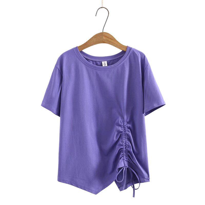 2021 Plus Size Summer Short Sleeve Women's Drawstring Irregular T-shirt, Slimming Design for 200 Jin 464