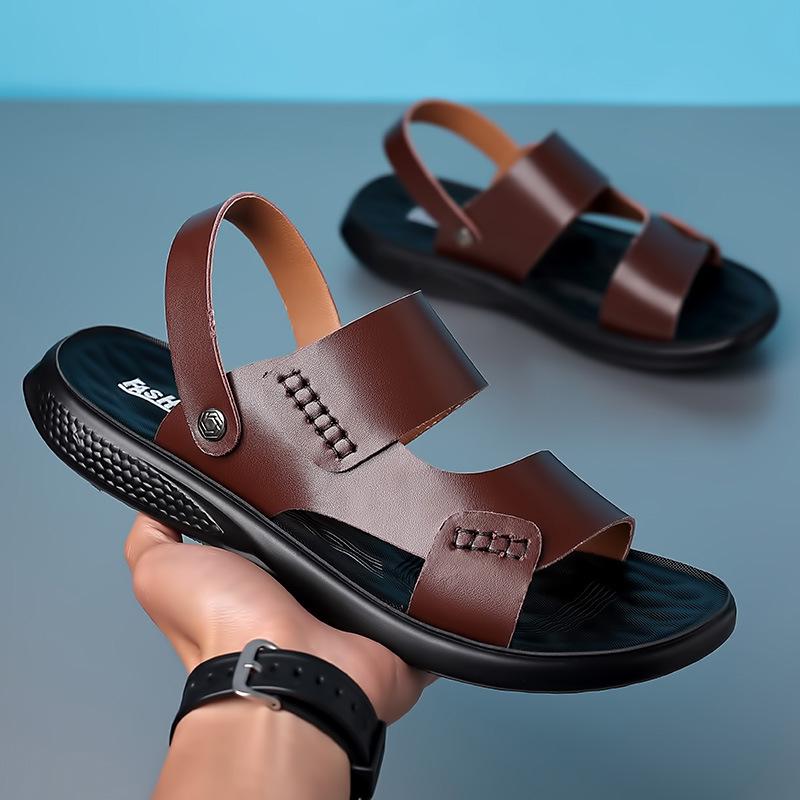 2025 Men's Genuine Leather Sandals: Beach & Casual Non-Slip Soft Sole Dual-Use Summer Shoes